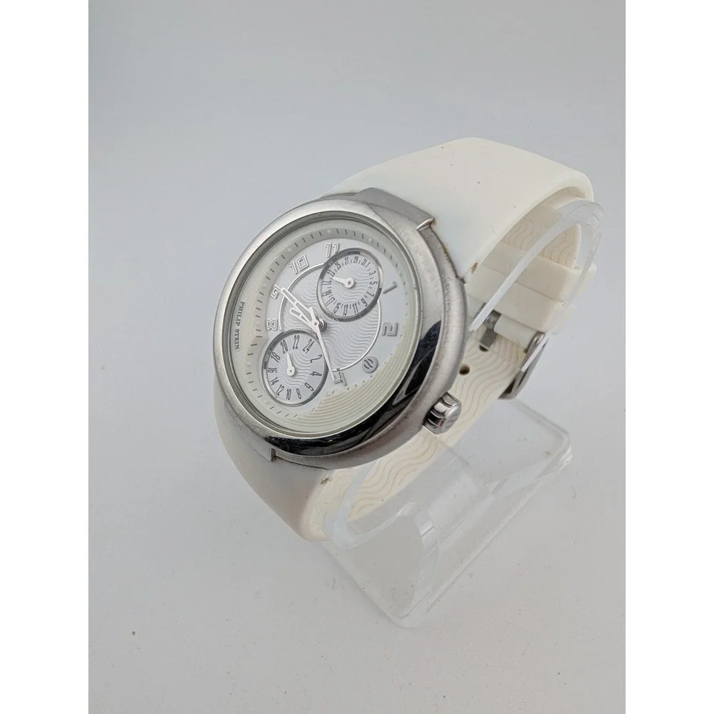 Philip Stein Active‎ Watch Women 38mm Case White Silicone Band- New Battery